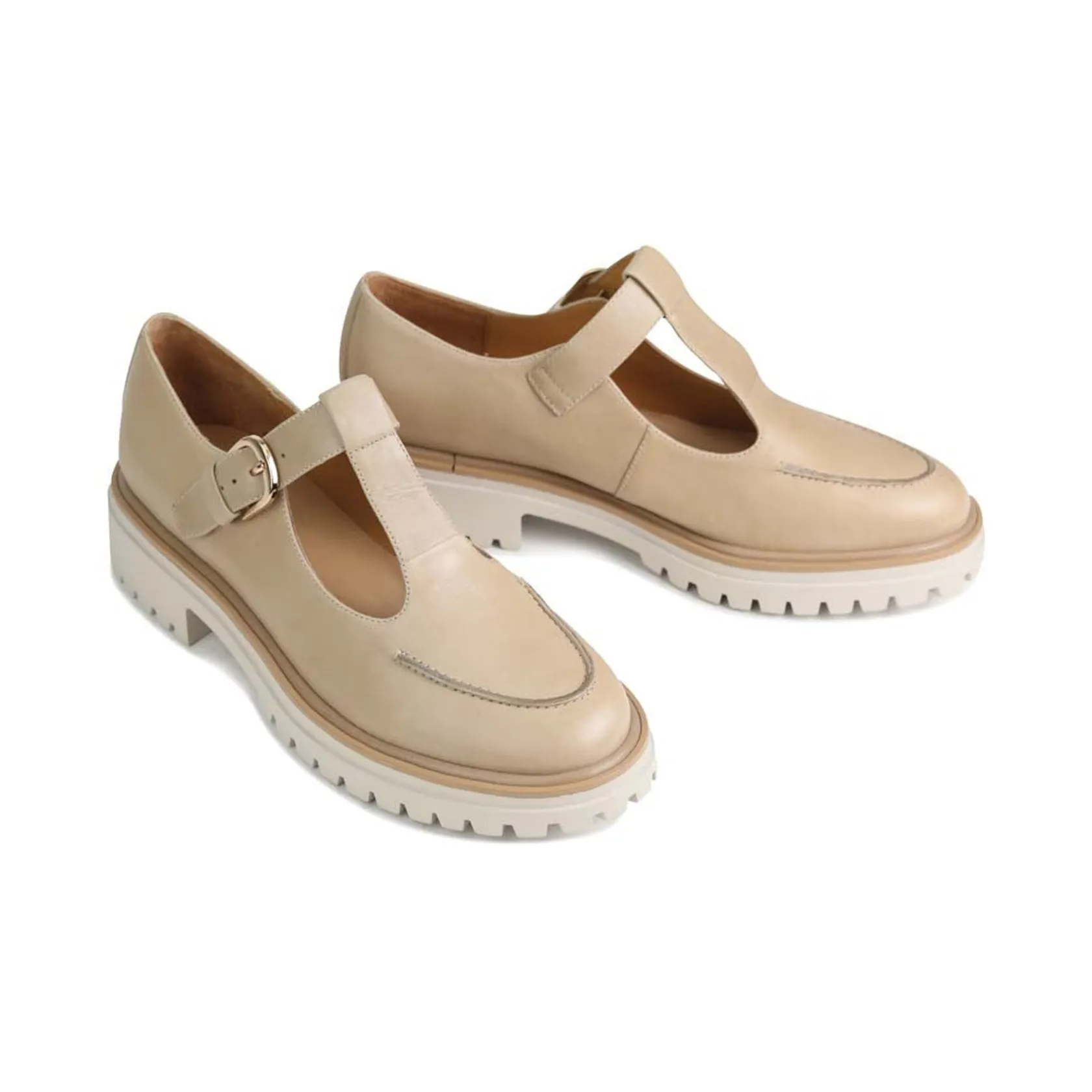 EOS Footwear Loafer Heels>ANJA T-BAR LOAFERS LEATHER Ecru