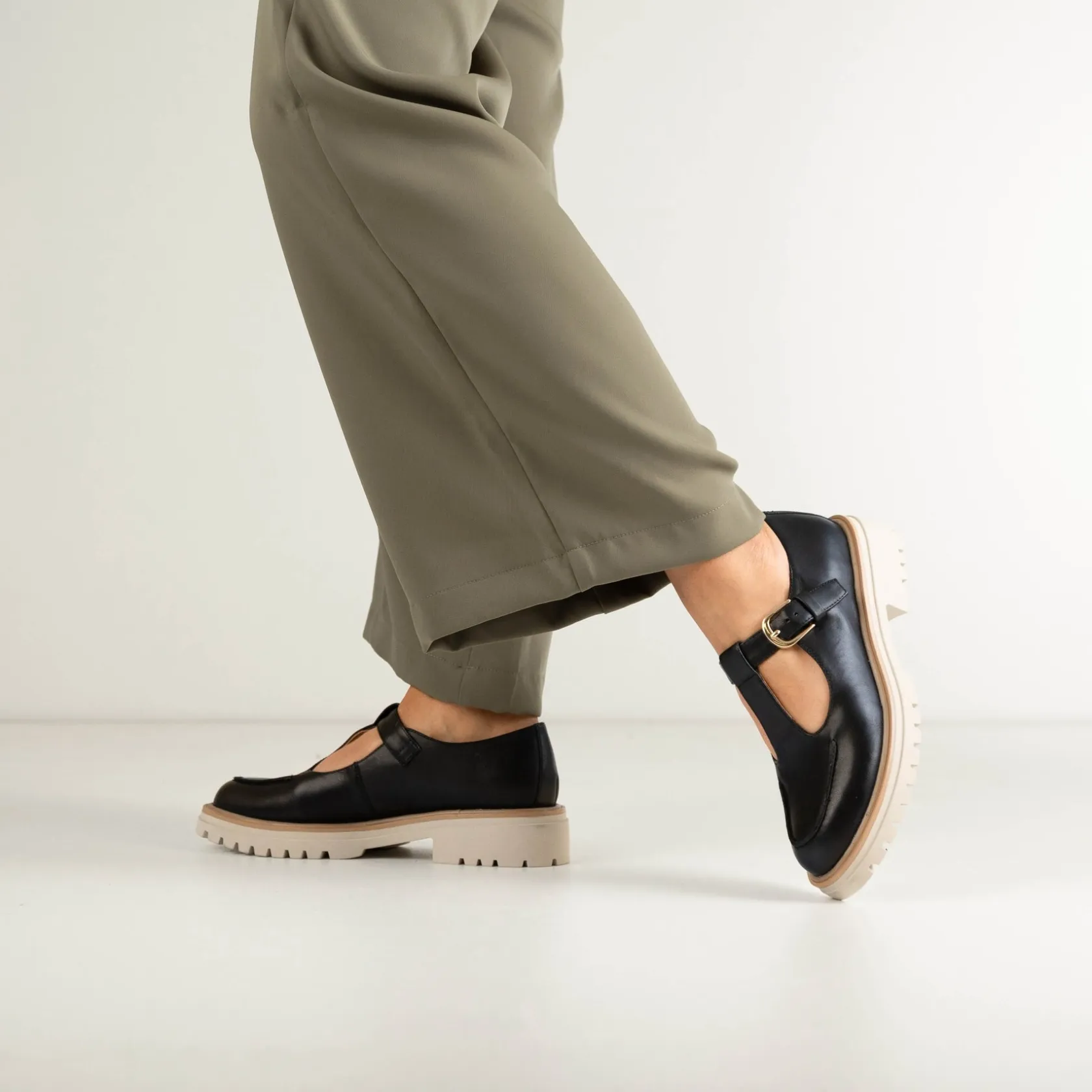 EOS Footwear Loafer Heels>ANJA T-BAR LOAFERS LEATHER Ecru